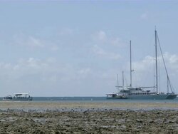 WS Boats close to shore / Great Barrier Reef, Australia  Stock Footage