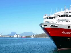 Bodo Norway cruise Hurtigruten ship Richard With at dock Stock Footage