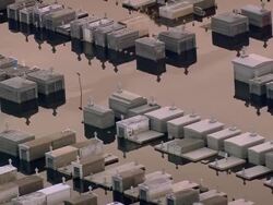 Aerial medium shot rows of tombs in flooded Lake Lawn Park Cemetery or Greenwood Cemetery / New Orleans Stock Footage
