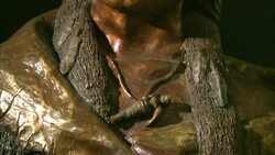 Close up of hands and face of Sitting Bull bronze statue Stock Footage