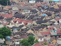 WS HA View of old urban districts in downtown Shanghai/ Shanghai,  China Stock Footage