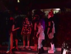 Tokio Hotel's Tom Kaulitz & Bill Kaulitz as Scary Demonic Clowns at the 2014 Just Jared Halloween Party at No Vacancy in Hollywood Stock Footage