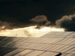 HD Solar Park Against Dramatic Sky Dolly Shot TL Stock Footage