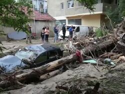 Houses, streets and cars destroyed after heavy rains in Varna Bulgaria Stock Footage