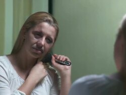 HD DOLLY: Beaten Woman In Tears Stock Footage