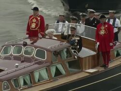Queen Elizabeth II, Prince Philip, Duke of Edinburgh at Diamond Jubilee - Thames River Pageant on June 03, 2012 in London, England (Footage by WireImage Video/Getty Images) Stock Footage
