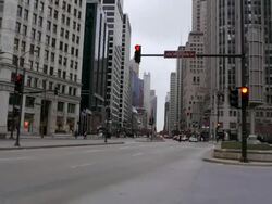 WS T/L Cars driving by traffic light and buildings in Michigan Avenue / Chicago, Illinois, USA Stock Footage