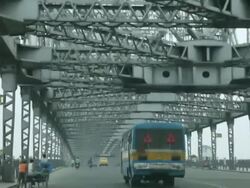 MS POV Shot of traffic moving on Howrah Bridge / Kolkata, West Bengal, India Stock Footage