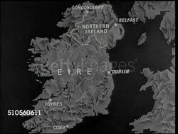 1944: MAP: Map of Republic of Ireland (Eire) w/ Northern Ireland highlighted w/ British flag. Instructional Video