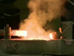 MS Smoke leaping in melting furnace / Langenfeld, North Rhine-Westphalia, Germany Stock Footage