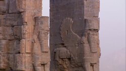 Carvings and sculptures adorn ancient ruins in Persepolis, Iran. Stock Footage