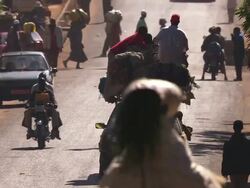 MS Loaded car on road / Dalaba, Guinea Stock Footage