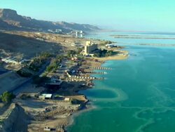 AERIAL  POV WS View of dead sea salt formations / Sourn Judea Desert, Israel  Stock Footage