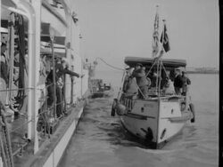 Embassy officials go to the USS Panay after bombing Stock Footage
