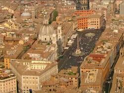 Aerial view of the Piazza Navona and surrounding buildings / Rome, Italy Stock Footage