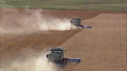 Harvesting Near Gettysburg  - Aerial View - South Dakota, Potter County, United States Stock Footage