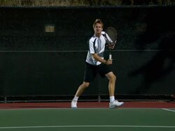 WS, PAN, Young man playing tennis, Santa Barbara, California, USA Stock Footage