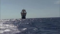 The Santa Maria sails on the open sea. Stock Footage