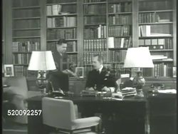 1948: KING PAUL OF GREECE: * MS Car entering gates of Greece King's Palace. LA MS Coat of Arms flag. INT VS King Paul of Greece (1901-1964) at desk w/ assistant, signing papers. Athens Instructional Video