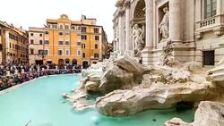 Motion timelapse (hyperlapse) of the Trevi Fountain (Fontana di Trevi) with people crowd. Rome, Italy. April, 2016. Stock Footage