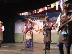 MS Group of musicians playing string instruments on stage AUDIO / Dharamsala, Himachal Pradesh, India Stock Footage