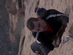 CU SLO MO Shot of male climber climbing rock / Estes Park, Colorado, United States Stock Footage