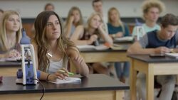 Wide shot of student asking questions in high school science class / Mapleton, Utah, United States Stock Footage