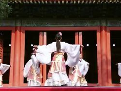 WS Shot of Female dancers performing in traditional costume at Temple AUDIO / Beijing, Hebei Province, China Stock Footage