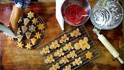 Decorating Christmas Cookies with Icing Stock Footage