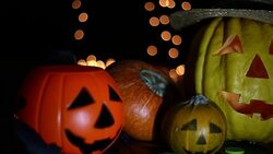 Halloween pumpkin head jack lantern on wooden background Stock Footage