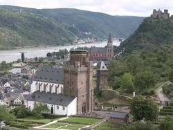 WS View of Oberwesel old town and Rhine / Rhine-Valley,  Rhineland-Palatinate, Germany Stock Footage
