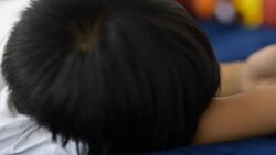 The boy listening music Stock Footage