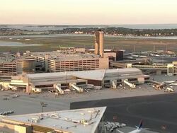 AERIAL, Logan Airport, Boston, Massachusetts, USA Stock Footage