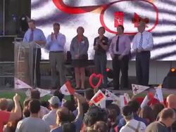 Toronto PanAm Games: Torch relay celebration in Nathan Phillips Square Stock Footage