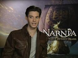 INTERVIEW: Ben Barnes on Georgie Henley growing up through the films and her coming to see Ben in theatre at the The Chronicles of Narnia: Voyage of the Dawn Treader Interviews at London England. (Footage by WireImage Video/GettyImages) Stock Footage