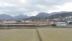 train in the mid of green rice field, rural, Japan Stock Footage