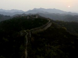WS T/L View of Sun rising over Great Wall of China Jiankou / Beijing, Hebei Province, China Stock Footage