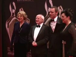 Michael D. Higgins, Sabina Higgins, Michael Fassbender and Aine Moriarty at the IFTAs at Convention Centre Dublin, Ireland on February 11th 2012 (Footage by WireImage Video/Getty Images Entertainment Video) Stock Footage