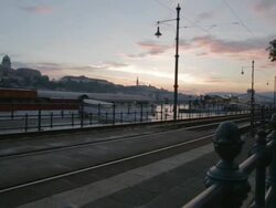 Across the River Danube next to the tram tracks Stock Footage