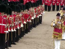 MS Shot of Queen's Birthday Parade in Trooping Colour at Whitelhall  / London, United Kingdom Stock Footage