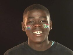 Smiling Patriotic South Africa male - HD &amp; PAL Stock Footage