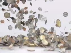 Side View of Falling American Coins Stock Footage