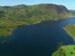 Aerial view over Crummock Water in the Lake District / Cumbria, England Stock Footage