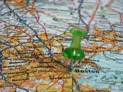 Thumbtack on Boston Map Stock Footage