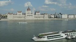 Hungarian Parliament & River Danube, Budapest, Hungary, Europe Stock Footage