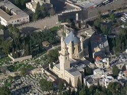 Aerial the Church of the Holy Sepulchre in the old city of Jerusalem, Israel Stock Footage