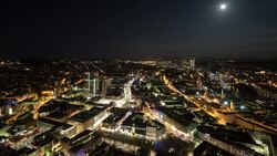 moonlight over Frankfurt city Stock Footage