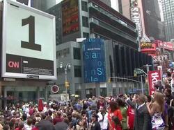 Jennifer Lopez at the Jennifer Lopez Unveils 'Be Great' Youth Advocacy Campaign Billboard Stock Footage