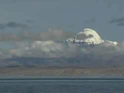 Pull Back view from Mount Kailash to Mansarovar Lake Lhasa Tibet China Stock Footage