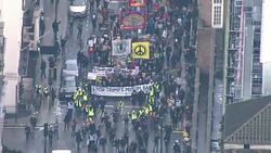 Aerial shots of the protest march through London against Donald Trump's 'Muslim ban' News Clip